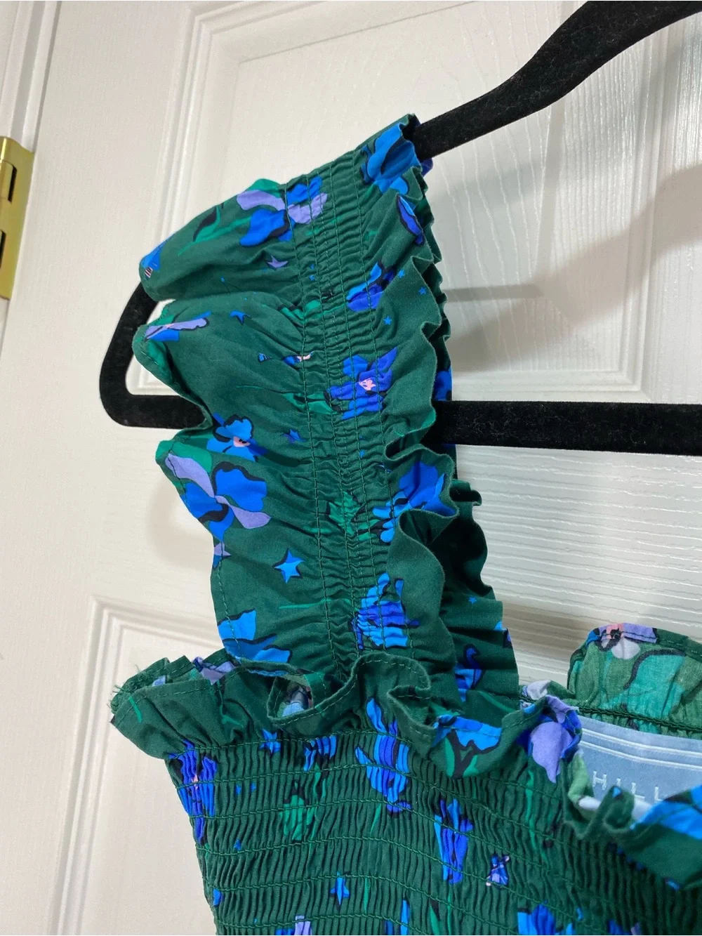 Hill House Green and Blue Floral Smocked Neck Dress - Picture 7 of 8